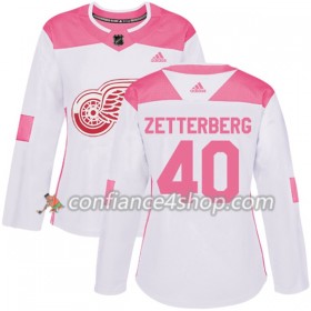 Adidas Maillot de Hockey Detroit Red Wings Henrik Zetterberg 40 2017-2018 Blanc Rose Fashion Authentic - Femme